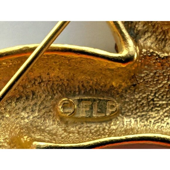 Vintage FLP Matte Gold Tone Glass Rhinestone Reindeer Christmas Brooch Pin - Picture 6 of 6